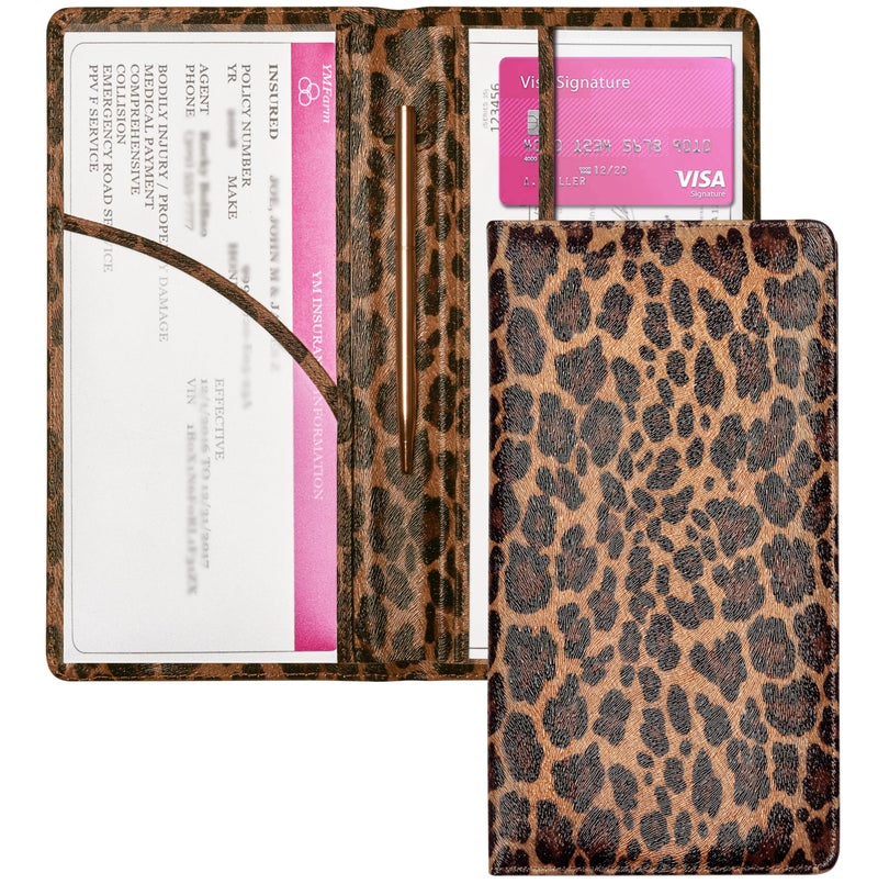 Yarnic Leopard Car Registration and Insurance Holder, Car Document Holder with Magnetic Closure, Car Organizer Vehicle Glove Box Compartment Organizer, Car wallet Case for Teens Men Women - Image 1