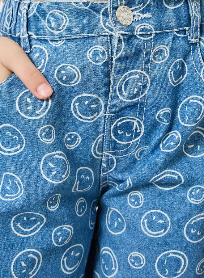 Styli Girls Emoji Print Wide Leg Jeans