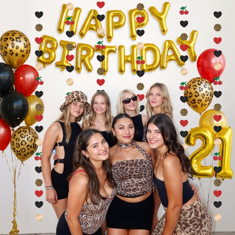 Kriyokiaa Cheetah Print Party Garland, Ready to Hang Cheetah Print Birthday Decorations with Double Sided Hearts Gold Circles and Cherries for Birthday and Bachelorette, Leopard Theme Wall Backdrop - Image 5