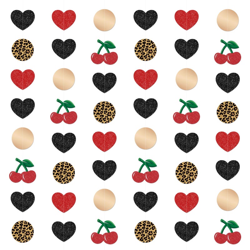 Kriyokiaa Cheetah Print Party Garland, Ready to Hang Cheetah Print Birthday Decorations with Double Sided Hearts Gold Circles and Cherries for Birthday and Bachelorette, Leopard Theme Wall Backdrop - Image 1