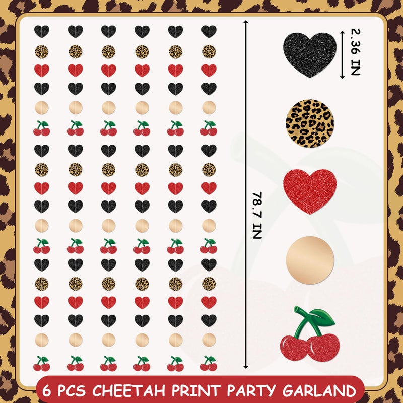 Kriyokiaa Cheetah Print Party Garland, Ready to Hang Cheetah Print Birthday Decorations with Double Sided Hearts Gold Circles and Cherries for Birthday and Bachelorette, Leopard Theme Wall Backdrop - Image 3