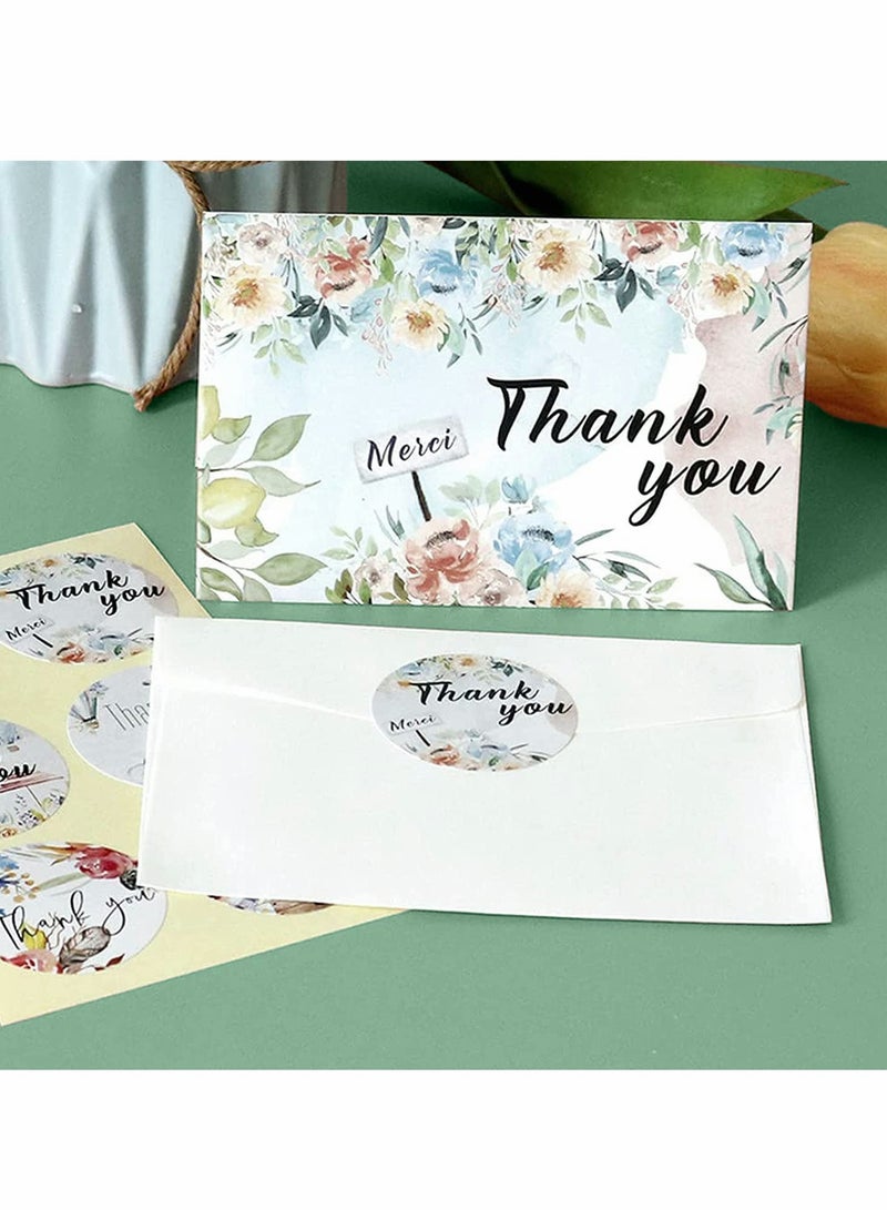 Thank You Cards Pack of 24, Flower Designs Elegant Bulk Thank You Notes, Ink Painting Series Thank You Cards, Gratitude Cards with 24 Stickers and 24 Envelopes for All Occasions, 6 Styles - Image 3