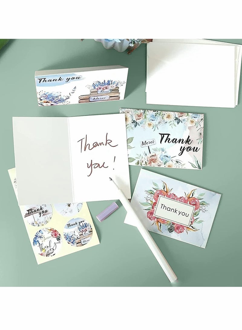 Thank You Cards Pack of 24, Flower Designs Elegant Bulk Thank You Notes, Ink Painting Series Thank You Cards, Gratitude Cards with 24 Stickers and 24 Envelopes for All Occasions, 6 Styles - Image 4
