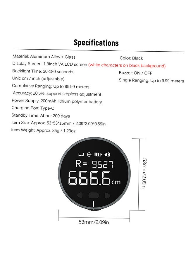 Little Q 8 in 1 Electronic Ruler LCD Display Range Finder 99m High Accuracy Handheld Length Measuring Tool Long Standby Rechargeable Ruler
