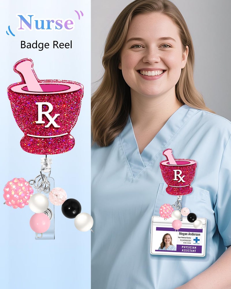 Besoar Nurse Badge Reel Retractable - Cute RX Badge Reel Nursing, Beadable Badge Holder with Alligator Clip, Office Medical Worker Pediatric Student Nurse ID Badge Clip Accessories Gifts - Image 2