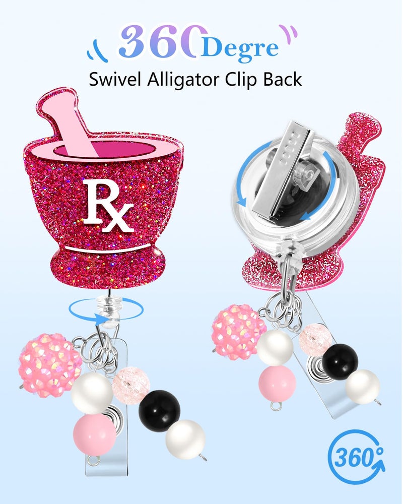 Besoar Nurse Badge Reel Retractable - Cute RX Badge Reel Nursing, Beadable Badge Holder with Alligator Clip, Office Medical Worker Pediatric Student Nurse ID Badge Clip Accessories Gifts - Image 4