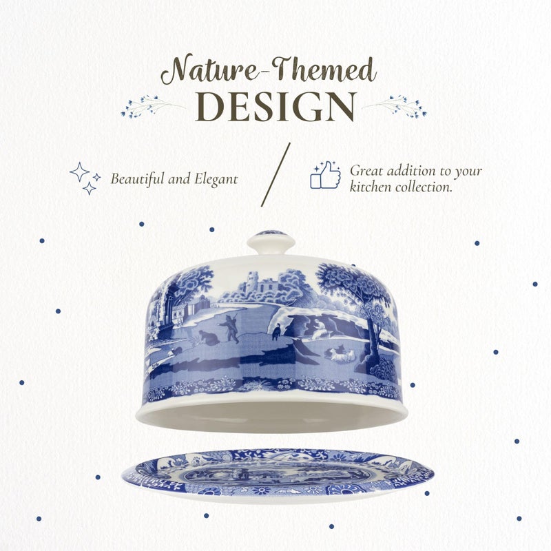 Spode Blue Italian Porcelain Serving Platter with Dome - Elegant Dessert Tray for Cakes, Pastries, Cheese - Oriental Decor Serveware, Dishwasher & Microwave Safe Treat Display Tray - Image 3
