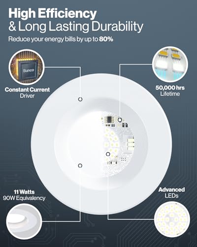 Sunco Lighting Sunco 10 Pack 4 Inch LED Recessed Lights, Retrofit Can Lighting, 660 LM, 11W (40W Equivalent), Selectable CCT 2700K/3000K/3500K/4000K/5000K, Dimmable, Baffle Trim, Replacement Conversion Kit UL. - Image 4