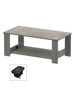 Mahmayi Modern Coffee Table with 2-Tier Storage Shelf with BS02 USB Port for Living Room, Study Room and Office - Light Grey Chicago Concrete