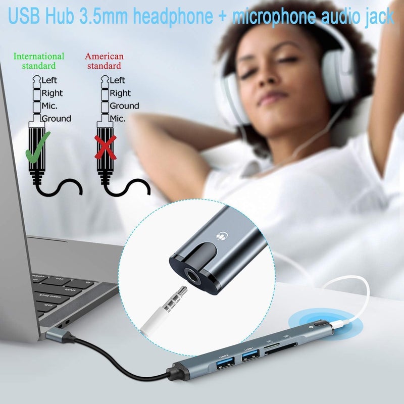 5-in-1 USB Docking Station, USB 2.0 Hub with TRRS 3.5mm Audio, TF/SD Card Reader, Multi-Function Port Adapter for Laptops, Supports TF/SD Memory Cards - Image 3