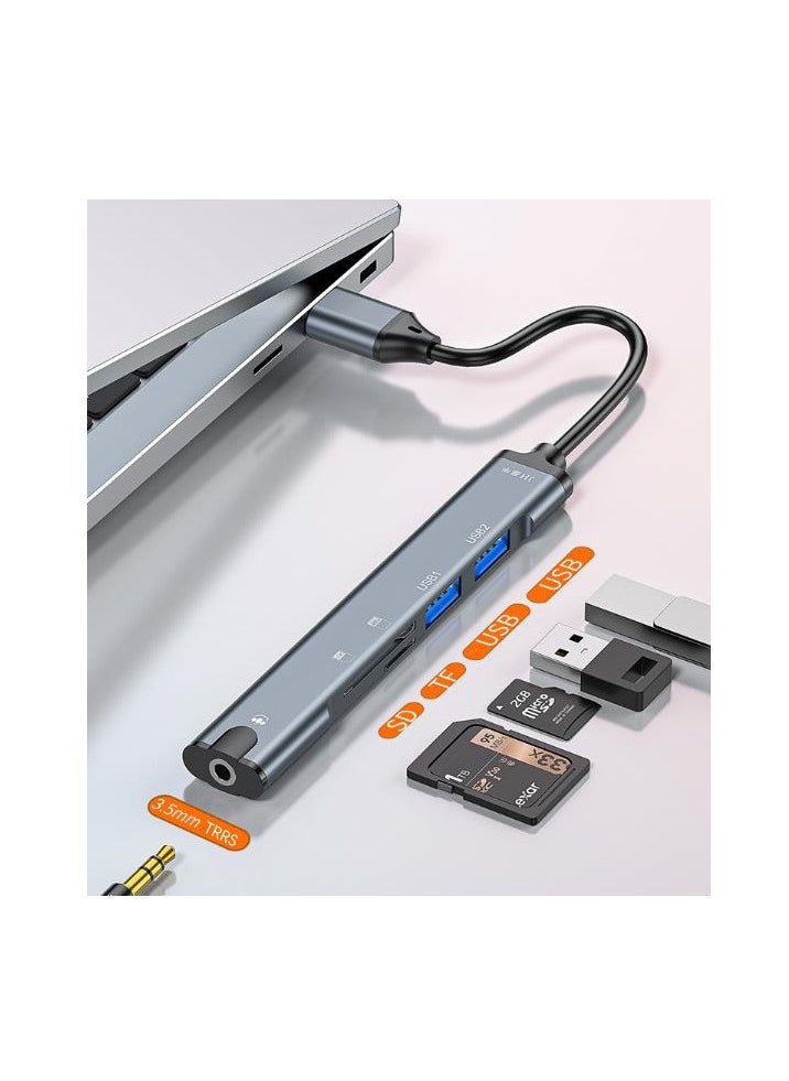 SYOSI 5-in-1 USB Docking Station, USB 2.0 Hub with TRRS 3.5mm Audio, TF/SD Card Reader, Multi-Function Port Adapter for Laptops, Supports TF/SD Memory Cards  - Image 2