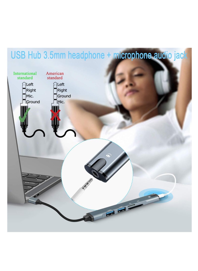 SYOSI 5-in-1 USB Docking Station, USB 2.0 Hub with TRRS 3.5mm Audio, TF/SD Card Reader, Multi-Function Port Adapter for Laptops, Supports TF/SD Memory Cards  - Image 5