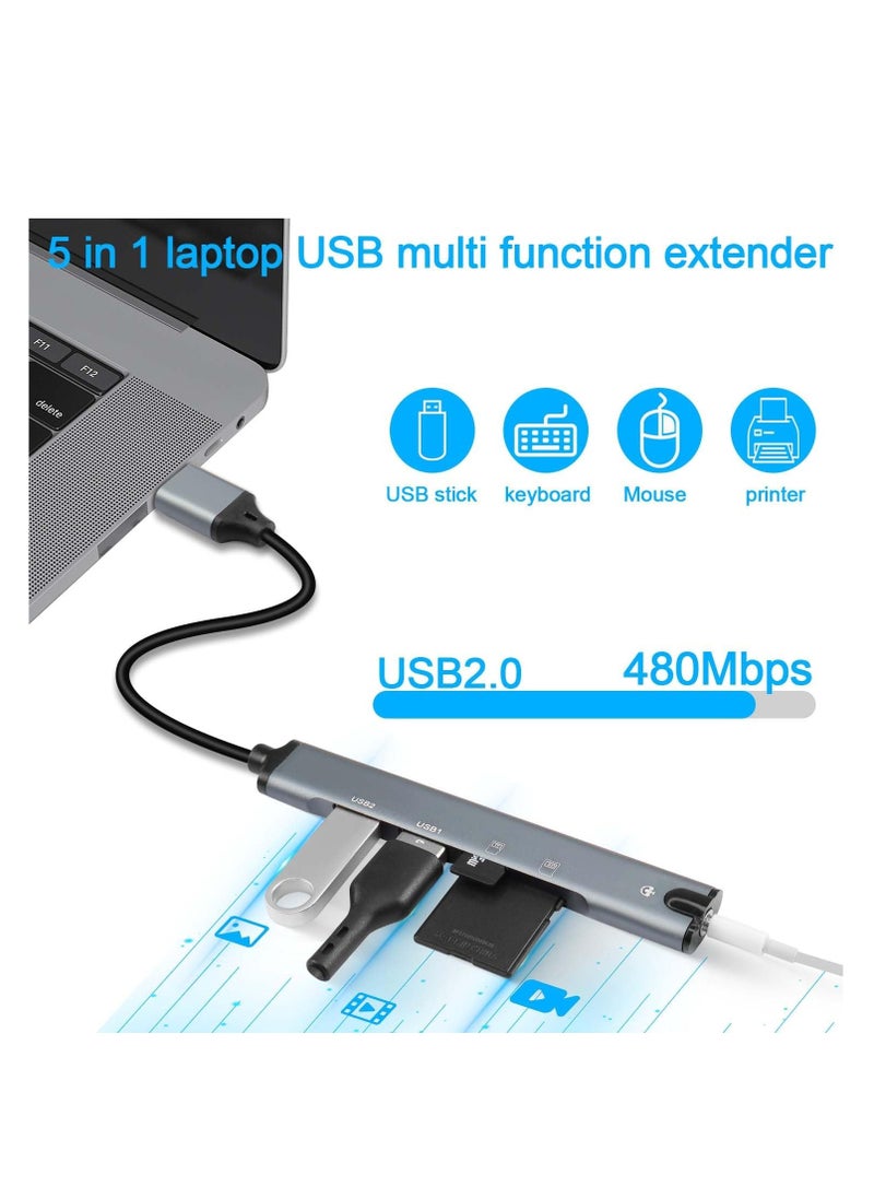 SYOSI 5-in-1 USB Docking Station, USB 2.0 Hub with TRRS 3.5mm Audio, TF/SD Card Reader, Multi-Function Port Adapter for Laptops, Supports TF/SD Memory Cards  - Image 3