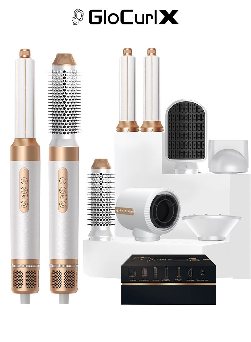 GloCurlX 1400W Hair Dryer Brush 7 IN ONE Airwrap Hair Dryer & Styler with Hot Air Brush, Curling Wand, Diffuser Nozzles & Straightener Comb Curly Straight & Twisted Hair Ionic Brush Blow Dryer for Salon-Quality Styling - Image 1