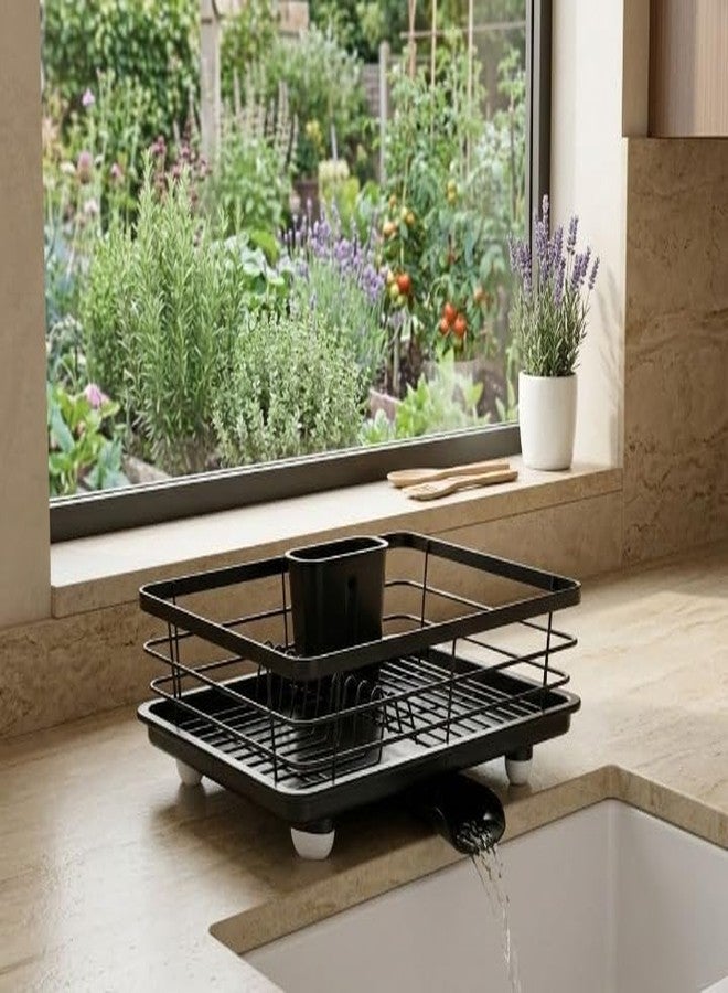 SORATH Metal Dish Drainer with Tray Heavy Duty Kitchen Dish Organizer Utensil Holder Drying Stand for Plates Cups Cutlery - Image 1