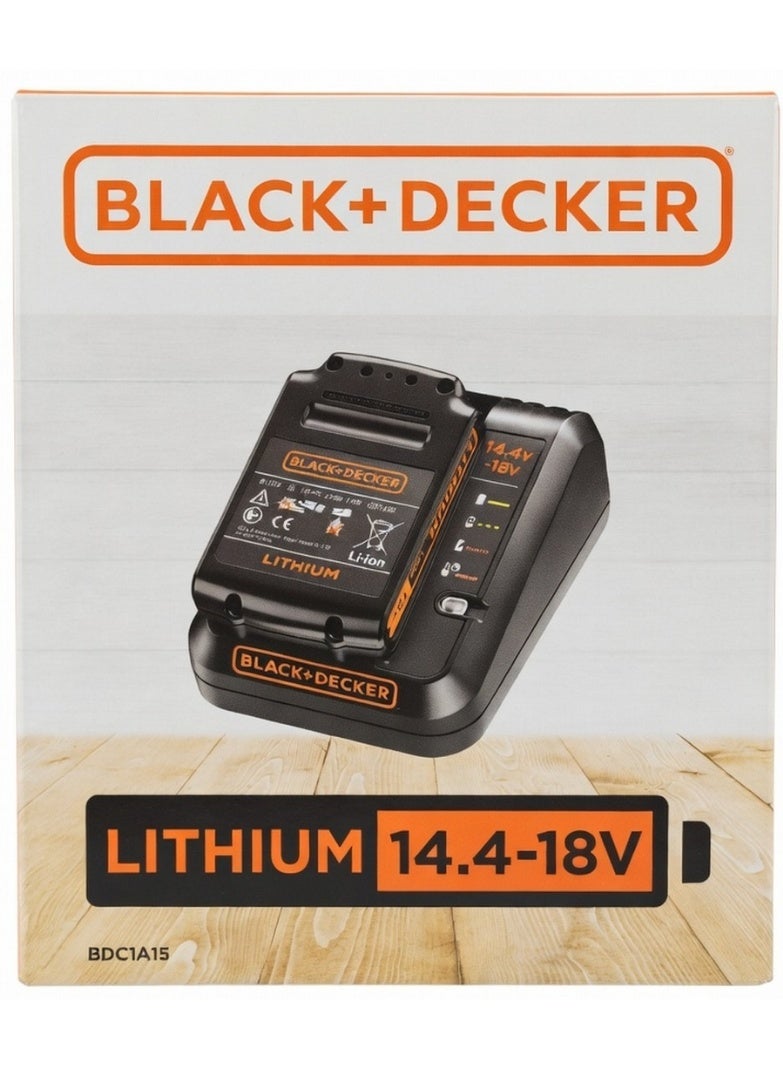 BLACK+DECKER Cordless Fast Charger With 1.5Ah Lithium-Ion Battery Compatible With 14.4-18V Power Tools Extended Run Time For Drilling Driving & Light Cutting Orange Black - Image 1