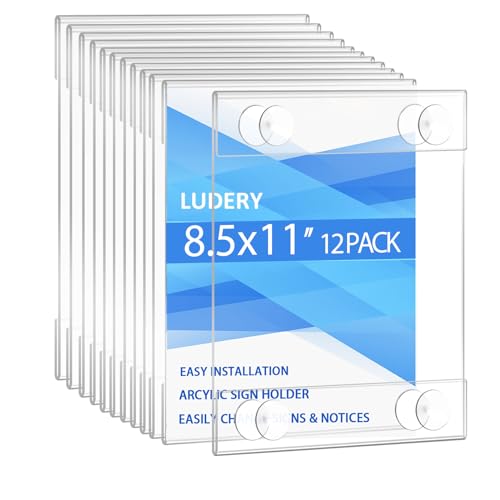 Ludery Acrylic Window Sign Holder 8.5 X 11 with 4 Suction Cups,Clear Acrylic Frames Glass Window Wall Mount,Advertising Signage Sign Holder for Mall, Office, Home, Store, Restaurant (12 Pack) - Image 1