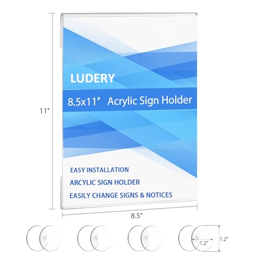 Ludery Acrylic Window Sign Holder 8.5 X 11 with 4 Suction Cups,Clear Acrylic Frames Glass Window Wall Mount,Advertising Signage Sign Holder for Mall, Office, Home, Store, Restaurant (12 Pack) - Image 2