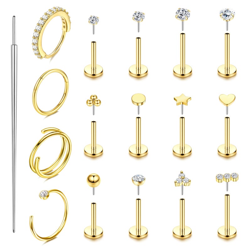 ORAZIO 14K Gold Filled Nose Rings Studs Hoops for Women Men 18G Hypoallergenic Surgical Steel Push in Threadless Flat Back Earrings CZ Helix Tragus Lip Cartilage Medusa Nostril Piercing Jewelry G1 - Image 1