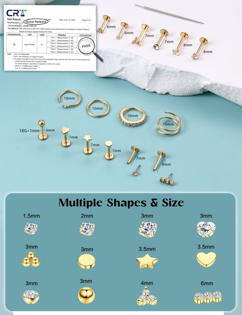 ORAZIO 14K Gold Filled Nose Rings Studs Hoops for Women Men 18G Hypoallergenic Surgical Steel Push in Threadless Flat Back Earrings CZ Helix Tragus Lip Cartilage Medusa Nostril Piercing Jewelry G1 - Image 4
