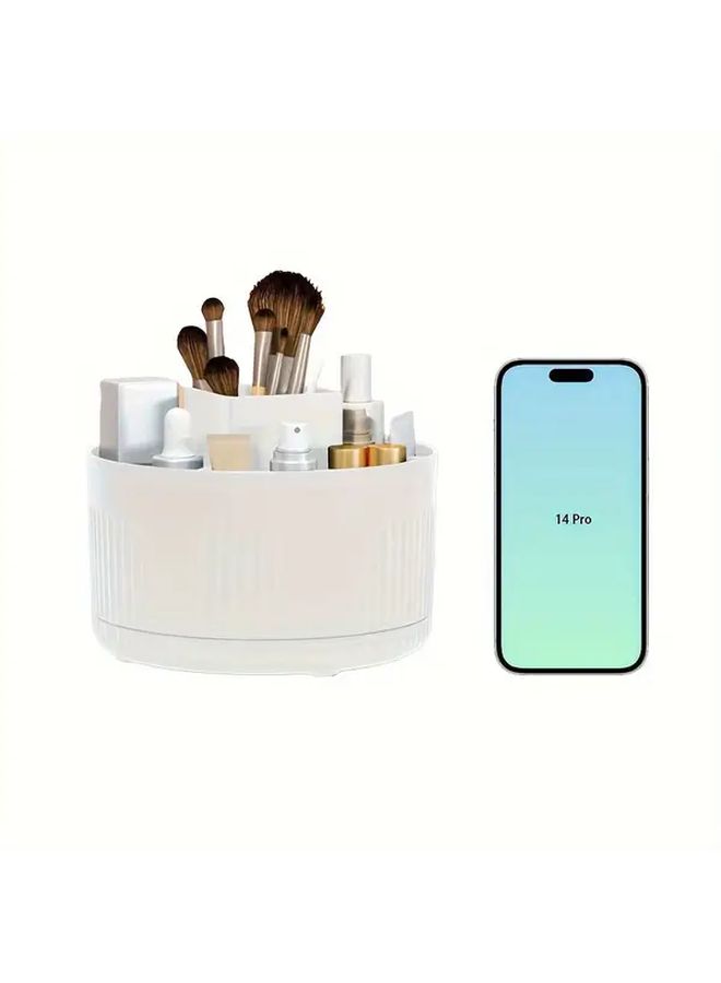 White Premium Rotating Makeup Organizer Spacious Cosmetic Storage Box Desktop - Image 4