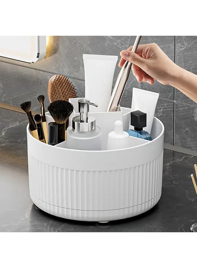 White Premium Rotating Makeup Organizer Spacious Cosmetic Storage Box Desktop - Image 1
