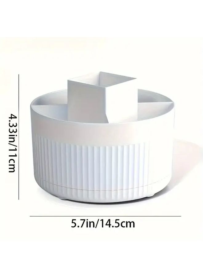 White Premium Rotating Makeup Organizer Spacious Cosmetic Storage Box Desktop - Image 3