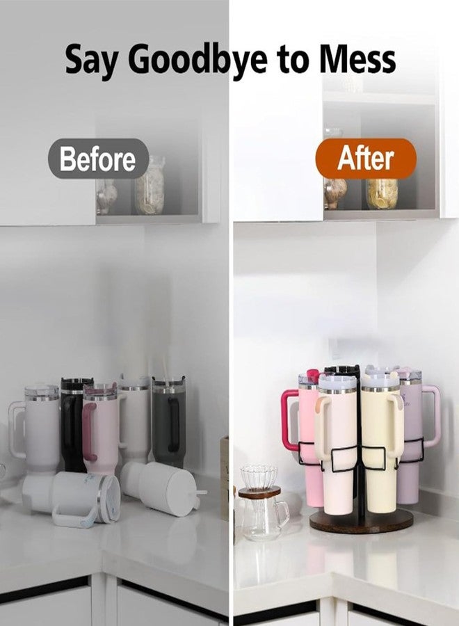 FAMKIT Stanley Cup Organizer & Tumbler Holder, 360° Rotating Water Bottle Storage Rack for 40oz Cups, 6-Slot Cabinet Organizer with Wooden Base, Kitchen Countertop Display for Stanley Simple Modern Display - Image 2