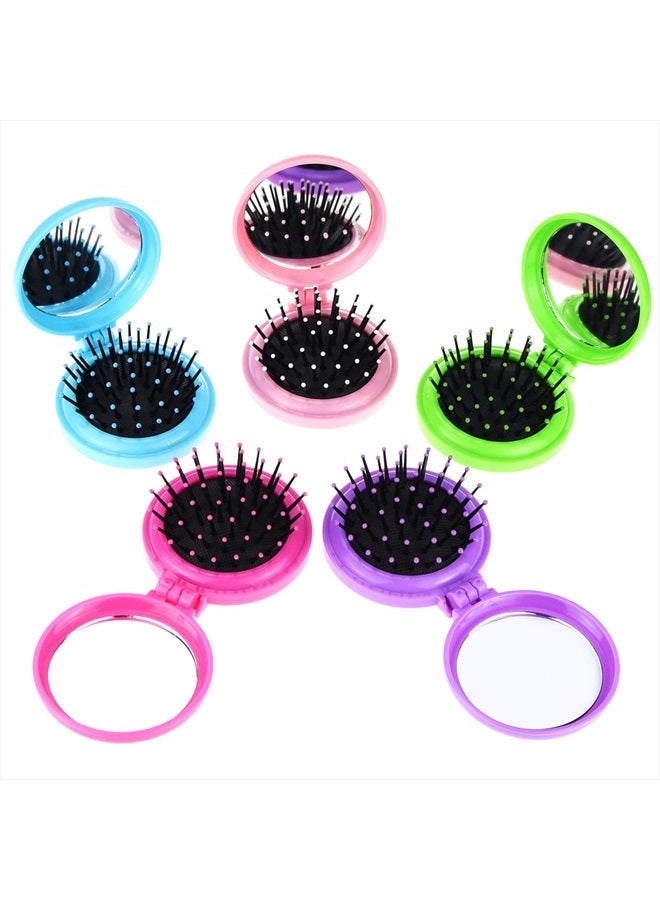 Heliltd 10pcs Folding Travel Mirror Hair Brushes Round Mirror Pocket Hair Brush Portable Mini Colourful Pop Up Hair Brushes Wet and Dry Hair for Women Girls Kids Hair Brush - Image 2