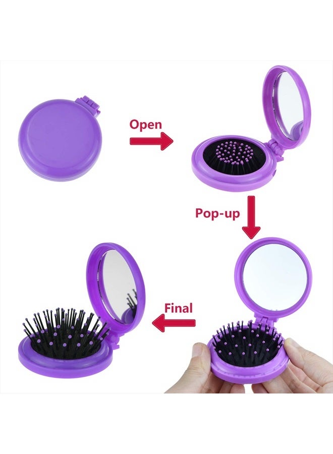 Heliltd 10pcs Folding Travel Mirror Hair Brushes Round Mirror Pocket Hair Brush Portable Mini Colourful Pop Up Hair Brushes Wet and Dry Hair for Women Girls Kids Hair Brush - Image 4