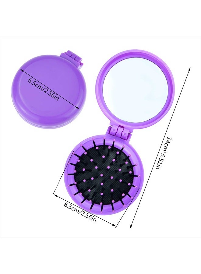 Heliltd 10pcs Folding Travel Mirror Hair Brushes Round Mirror Pocket Hair Brush Portable Mini Colourful Pop Up Hair Brushes Wet and Dry Hair for Women Girls Kids Hair Brush - Image 3