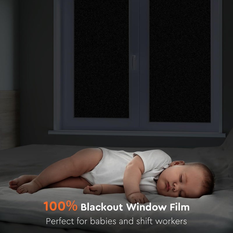 Kromapolis Blackout Window Privacy Film Total Light Blocking Room Darkening Window Covering  Removable Static Cling Frosted Glass Window Tint  Non-Adhesive  Black 11.8'' x 157.4'' - Image 3