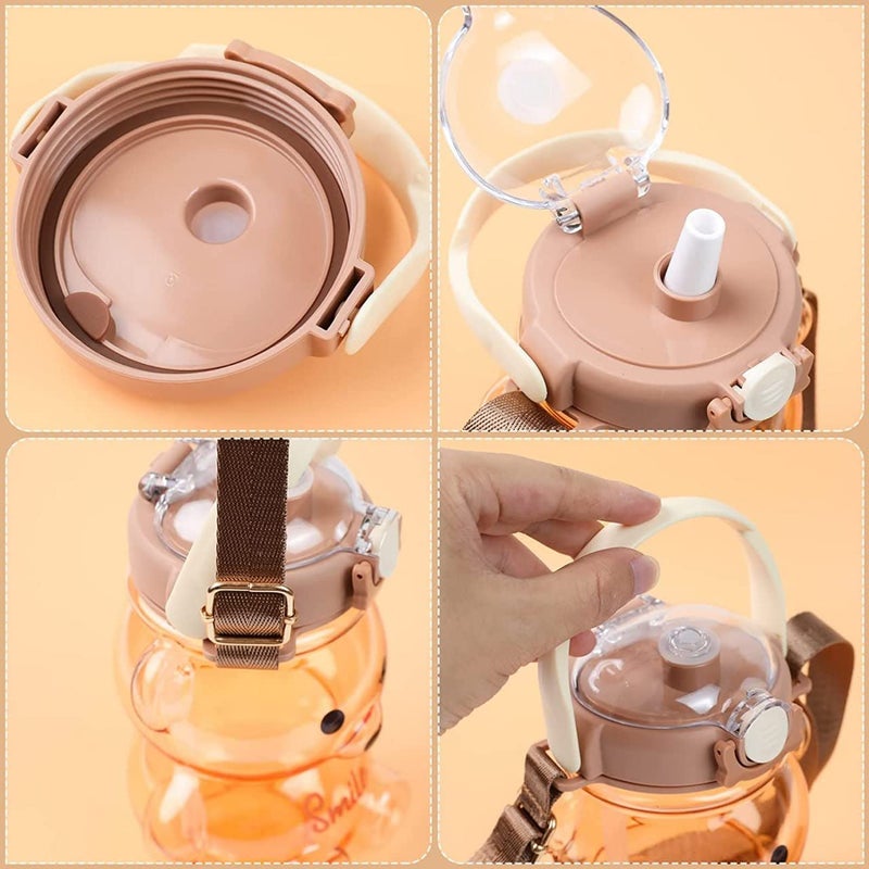 Grofilo Cute Cartoon Teddy Bear Water Bottle For Kids AntiFall Soft Silicone Straw for Office Gym School Travel 1000 ML Pink Color - Image 4