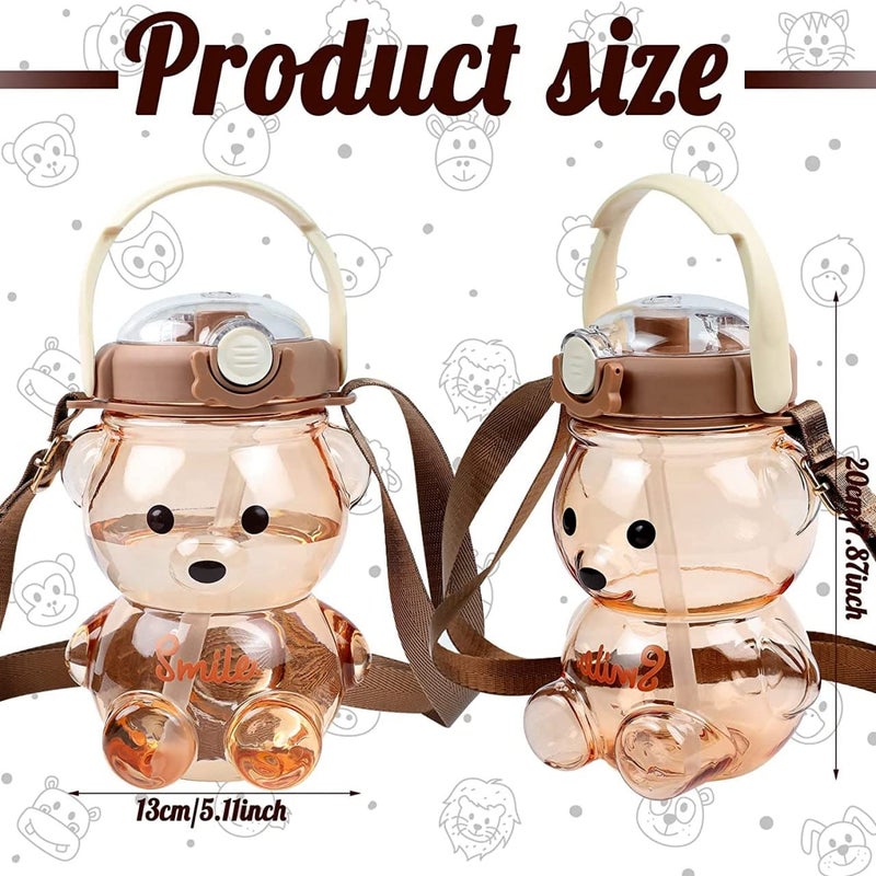 Grofilo Cute Cartoon Teddy Bear Water Bottle For Kids AntiFall Soft Silicone Straw for Office Gym School Travel 1000 ML Pink Color - Image 3