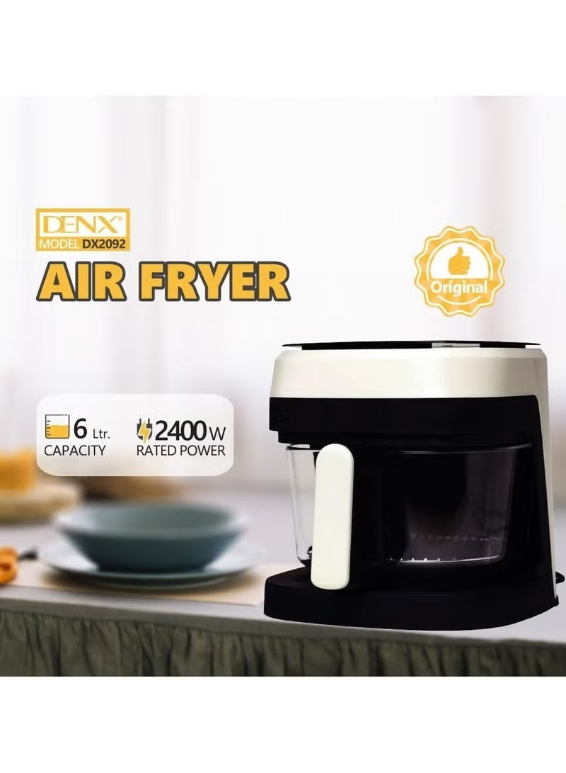 Denx Air Fryer 6L – 2400W Glass Air Fryer with One-Touch Digital Screen, Oil-Less Frying, Rapid Air Cooking, Easy-Clean Non-Stick Basket, Healthy Crispy Meals - Image 5
