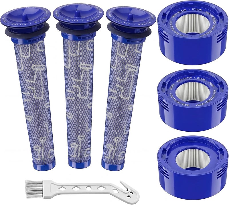 مجرى النهر طقم استبدال فلتر المكنسة الكهربائية Wolfish 6 قطع لـ Dyson Dyson V8+، V8، V7 Absolute Animal Motorhead، 3 فلتر HEPA خلفي، 3 فلتر أمامي، يستبدل الأجزاء رقم 965661-01 و 967478-01 - Image 1