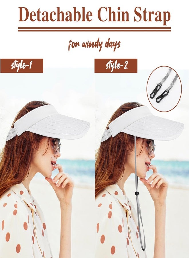 Pleneal Sun Hats for Women - Wide Brim Sun Visor Hat for Women, UPF50+ Lightweight Foldable Ponytail Sports Cap White - Image 4