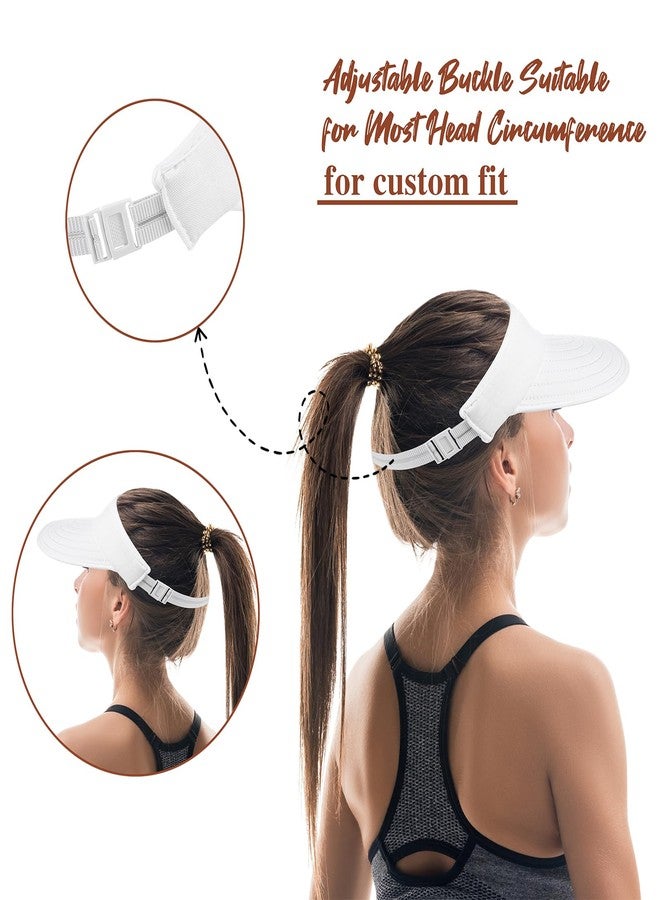 Pleneal Sun Hats for Women - Wide Brim Sun Visor Hat for Women, UPF50+ Lightweight Foldable Ponytail Sports Cap White - Image 5