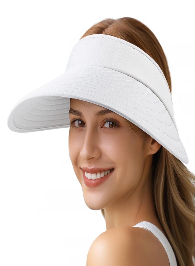Pleneal Sun Hats for Women - Wide Brim Sun Visor Hat for Women, UPF50+ Lightweight Foldable Ponytail Sports Cap White - Image 1