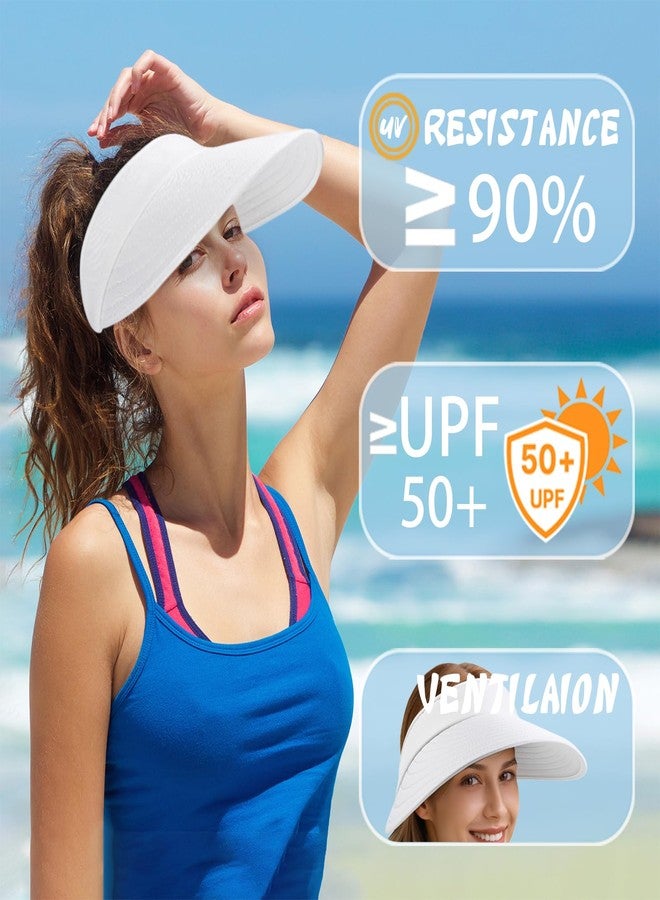 Pleneal Sun Hats for Women - Wide Brim Sun Visor Hat for Women, UPF50+ Lightweight Foldable Ponytail Sports Cap White - Image 2