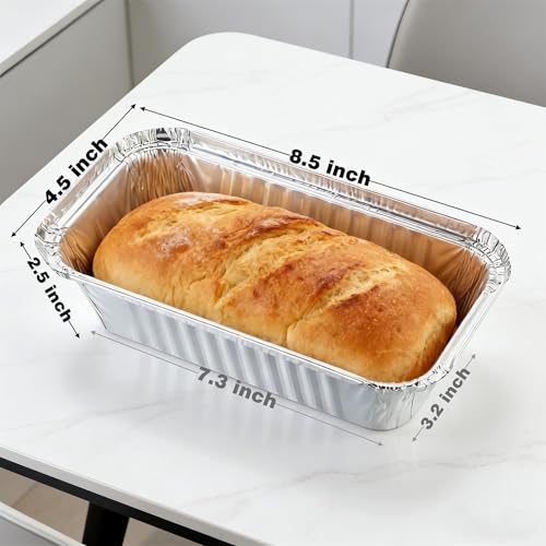 Findful 2 LB Disposable Aluminum Foil Loaf Pans, 50 Pack - 8.5"x4.5"x2.5" Heavy Duty Aluminum Foil Bread Tins for Perfect Banana Bread, Cakes & Meatloaf,Non-Stick, Even Baking, Easy Release - Image 2