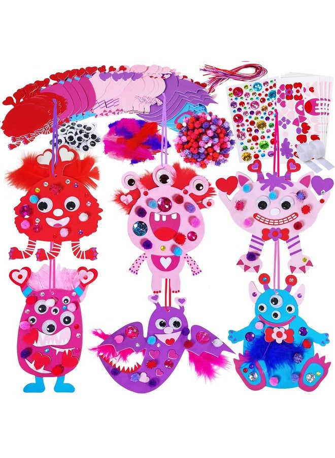 Winlyn 24 Sets Valentine Decorations DIY Valentine Monster Ornaments Craft Kits Hearts Monster Art Sets Foam Valentine Stickers for Kids Valentine's Day Party Classroom Activities Gift Exchange - Image 1