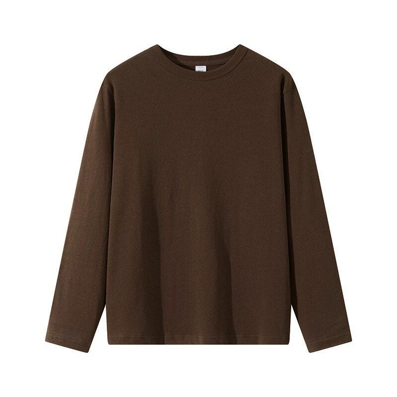 300G heavy cotton long-sleeved t-shirt loose solid color top white T-shirt undershirt thick men's and women's T-shirt - Image 3