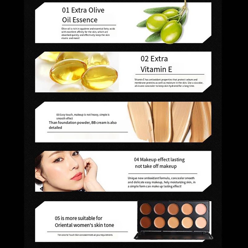 Joyeee Professional Makeup Cream Contour Palette, Joyeee 10 Colours Concearler Full Coverage & Makeup Brush Set Contour Concearler Palette Contouring Face Make Up Gift for Women Girls - Image 5
