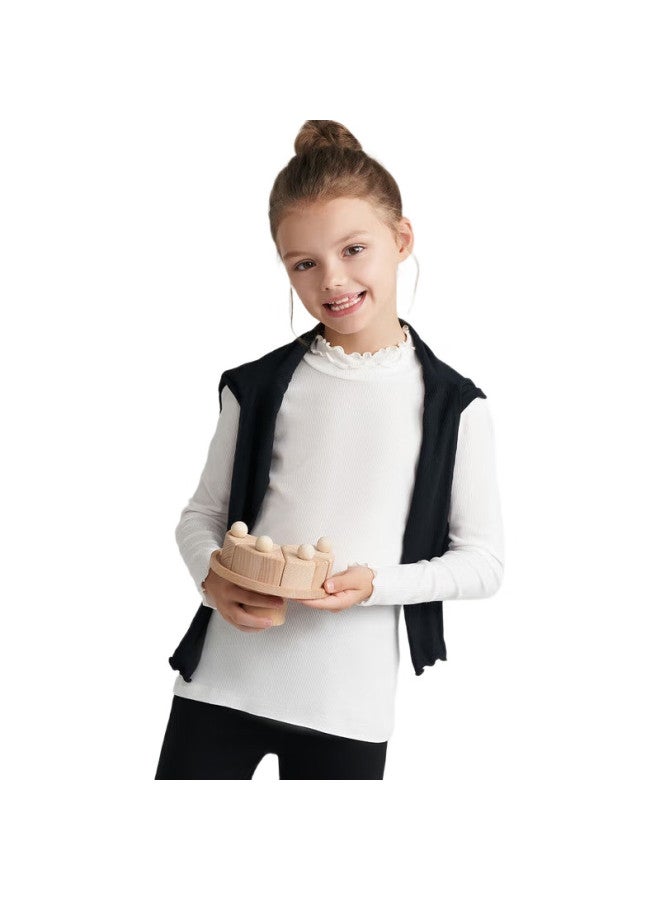 Aimer kids تي شيرت بنات أطفال من إيمر، طبقة أساسية رقيقة من جلد الحليب لخريف وشتاء، ياقة قابلة للطي - أبيض 170 - Image 3