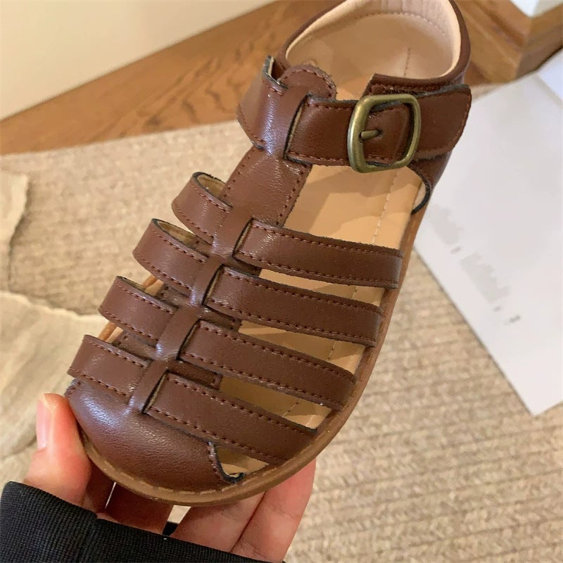 الأنماط الكورية للأطفال الصنادل، الصيف مغلق إصبع القدم البنات الأحذية الرومانية، المنسوجة غير الانزلاق الأولاد أحذية الشاطئ، ناعمة مبيعات أحذية الأطفال - Image 5