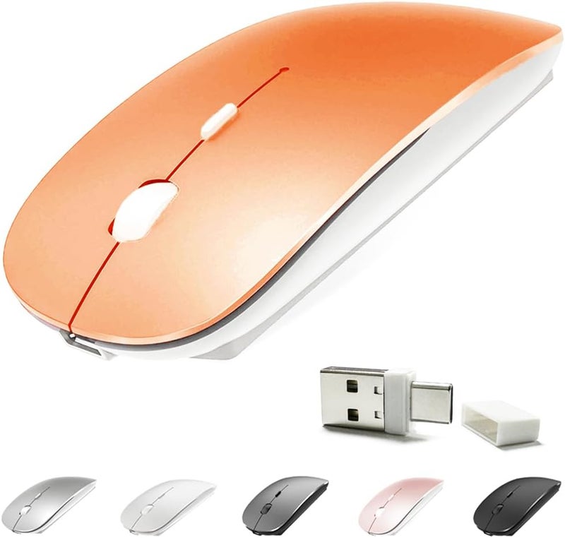 KLO 4 Modes Rechargeable Bluetooth Mouse BT3.0/5.2+USB-2.4G/Type-C,Wireless Mouse for MacBook pro/MacBook air/Laptop/iMac/ipad/Notebook/pc (BT/USB-C Orange) - Image 1