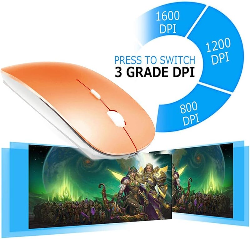 KLO 4 Modes Rechargeable Bluetooth Mouse BT3.0/5.2+USB-2.4G/Type-C,Wireless Mouse for MacBook pro/MacBook air/Laptop/iMac/ipad/Notebook/pc (BT/USB-C Orange) - Image 3