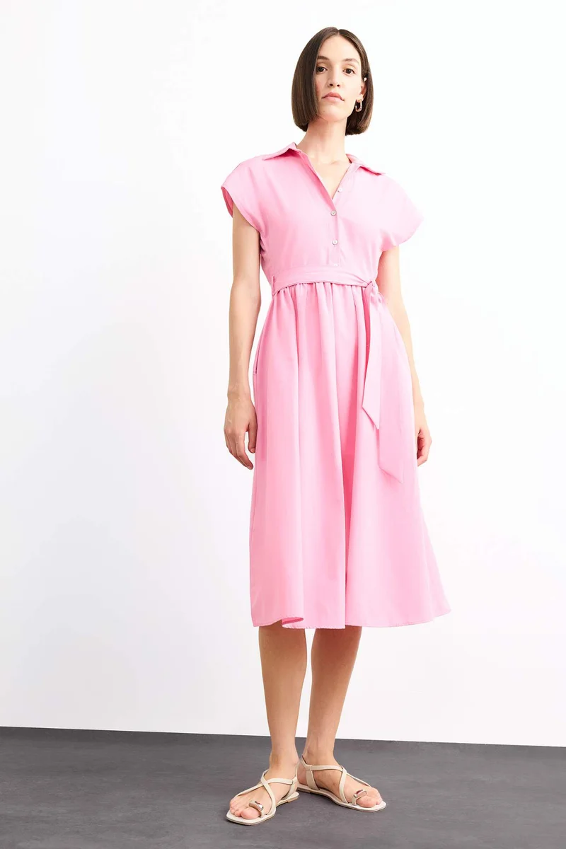 ديفاكتو Terry Cotton Short Sleeve Long Length Dress