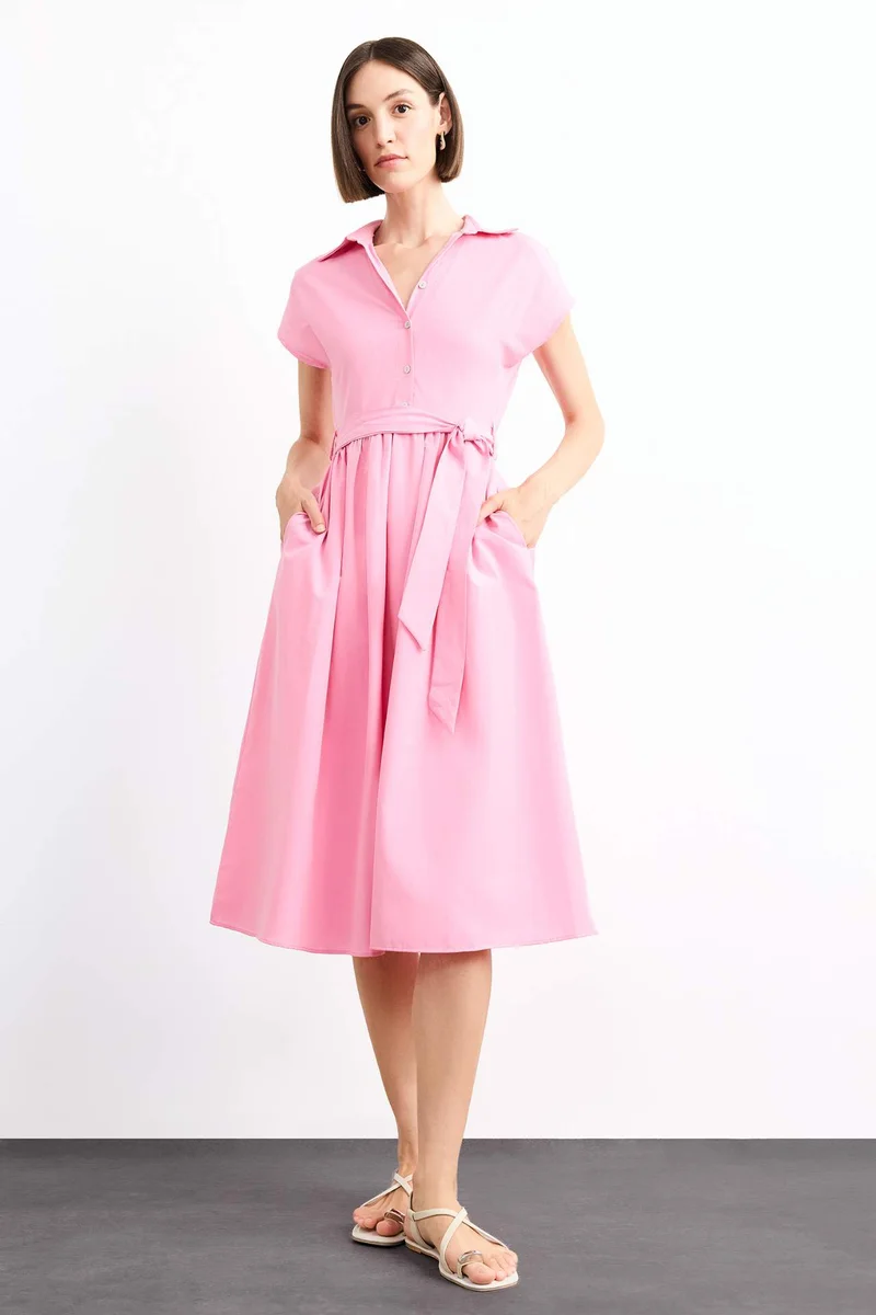 ديفاكتو Terry Cotton Short Sleeve Long Length Dress